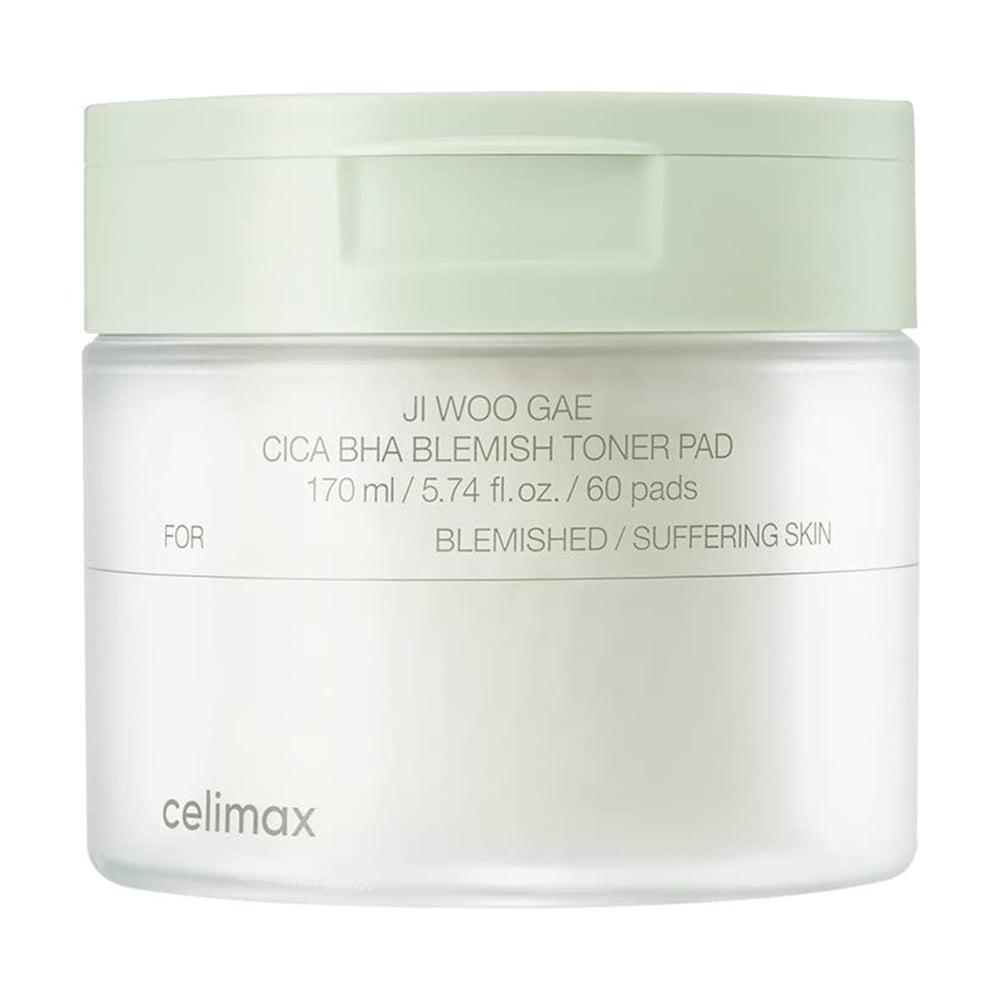 Заспокійливі тонер-пади для обличчя Celimax Ji Woo Gae Cica BHA Blemish Toner Pad з центелою та BHA кислотами, 170 мл, 60 шт